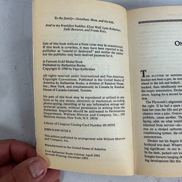 Milk And Honey By Faye Kellerman Paperback 1990 Seventh Printing Mystery - Picture 3 of 3